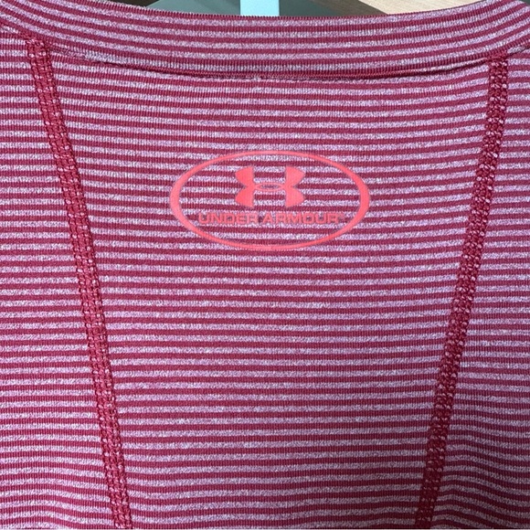 Under Armour Men’s L/S Coldgear Red Shirt Hairline Striped Fitted Stretch Tee L - Picture 10 of 15